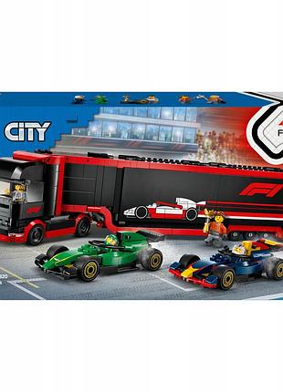 Lego city f1 вантажівка з болідами rb20 і amr24 f1 60445