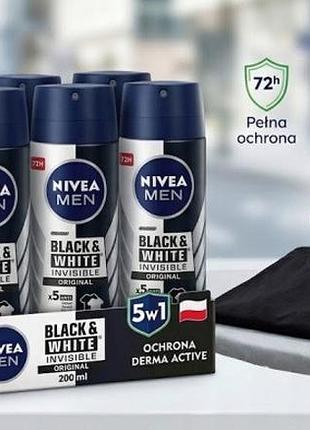 Набір антиперспірантів у спреї nivea men black&white 72h 6x150ml чоловічий