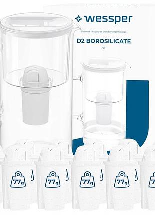 Глечик wessper d2 боросилікатне скло 3 л + 12 фільтрів wessper aquaclassic
