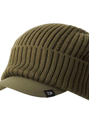 Зимова шапка чоловіча з козирком daiwa knit cap оливкова/чорна/синя