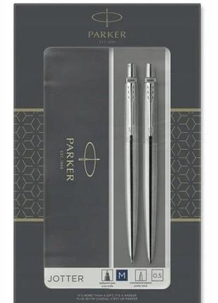 Набір для письма ручка та олівець parker jotter duo подарунковий із сталі ct