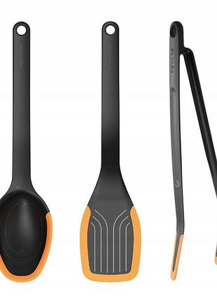 Fiskars functional form комплект кухонних приладів: ложка + лопатка + щипці