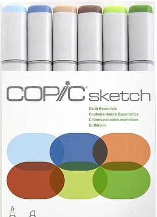 Набір маркерів copic sketch "earth essentials" з 6 кольорами професійні алкогольні маркери з двома наконечниками