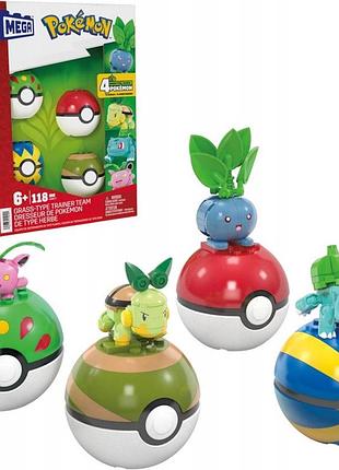 Конструктор mega pokemon 118 ел набір 4 трав'яні покемони + 4 покеболи hwr77