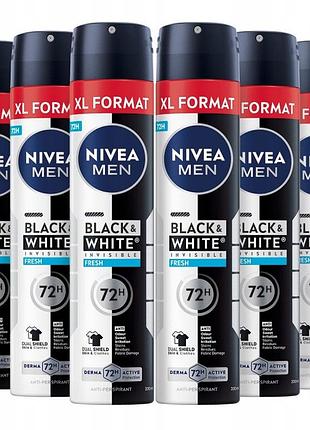 Антиперспірант чоловічий nivea men black&white спрей 72h 6x200 мл