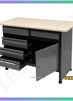 Стіл для майстерні vorel 1160х600х840 мм 5 шухляд робочий стіл для інструментів з лакованої бляхи