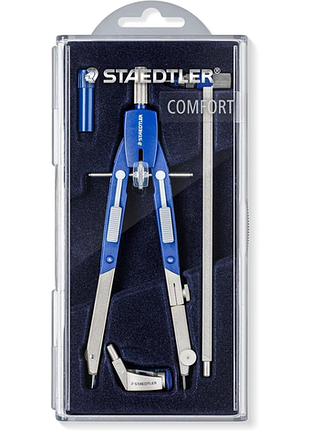 Циркуль staedtler mars comfort швидке регулювання з кнопками та напрямною точний комплект з подовжувачем і універсальним адаптером