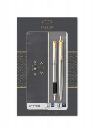 Parker jotter ручка+перова ручка на з нержавіючої сталі gt набір в чохлі