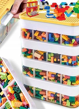 Контейнер для конструктора lego 4-поверховий з перегородками 28 л жовтий