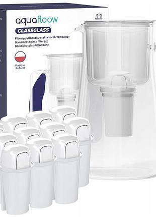Скляний фільтруючий декантер aquafloow classglass 3л білий + 12 фільтрів class