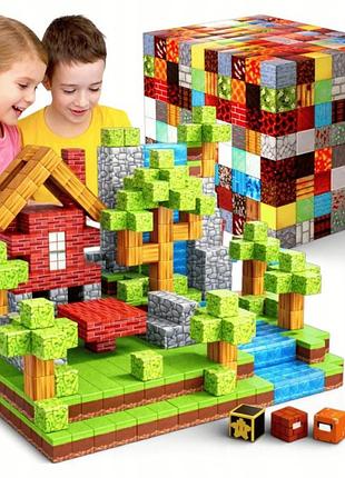 Магнітний конструктор minecraft з 100 деталей для дітей для складання + 6 фігурок