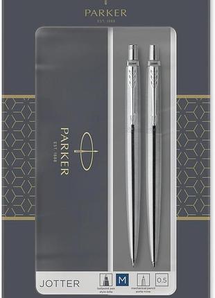 Parker jotter 2093256 набір ручка і олівець срібний сині чорнила 2 шт.