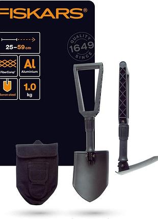 Fiskars саперна лопата складна для відпочивальників і альпіністів з полотняною сумкою довжина 59 см чорна