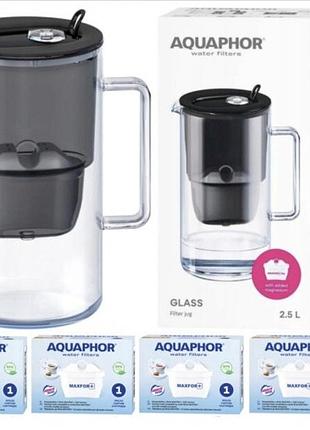 Фільтрувальний глечик aquaphor glass 2,5 л + 4 maxfor+ чорний