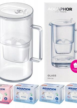Фільтрувальний глечик aquaphor glass скляний білий + 4 фільтри maxfor (1mg + 3)