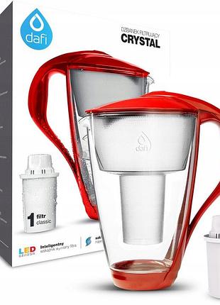 Скляний фільтрувальний кувшин dafi crystal led червоний + 1 класичний фільтр