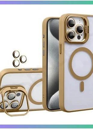 Чехол magsafe для apple iphone 11 pro max коричневий з підставкою і захистом для камер чохол-накладка sku_stcom_2710000318552