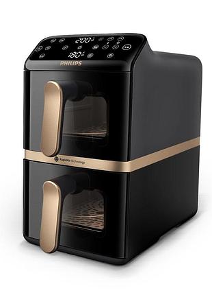Мультипіч philips stacked dual 2300вт, чаша-5+5л, сенсорне управл., 6 авто. программ, пластик, чорний