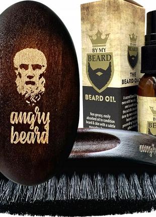 Щітка для бороди angry beard legendarna з щетиною дикого кабана олійка by my beard