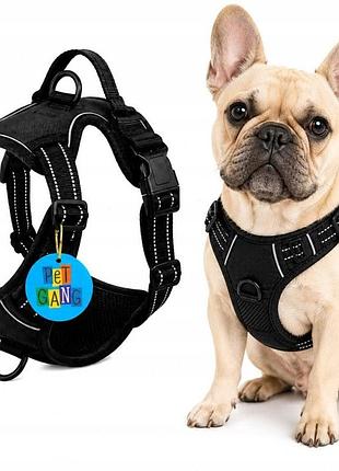 Шлейки petgang guard для великої собаки безтискові чорні l 43-86 см buldog