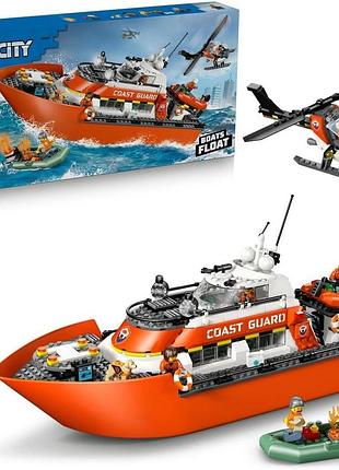 Lego city рятувальний човен і гелікоптер берегової охорони інтерактивна іграшка з плаваючим човном подарунок для дітей 7+ 60504