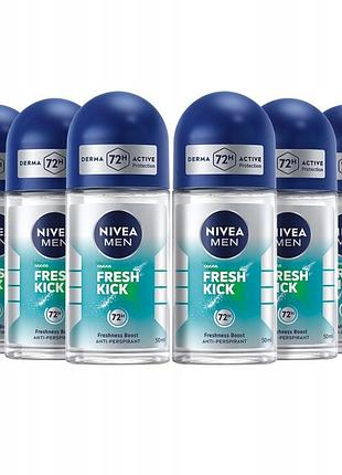 Антиперспірант nivea men fresh kick для чоловіків роликовий 72 год 50 мл 6 шт