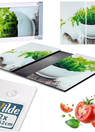 Дошка скляна кухонна 2x для нарізання захист плити кухонної 60x52 см