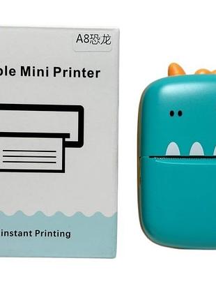 Принтер a8 mini, портативный принтер, динозавр,10,5-8-4см, аккум., usb зарядная, бумага,в кор.,9-12-5см