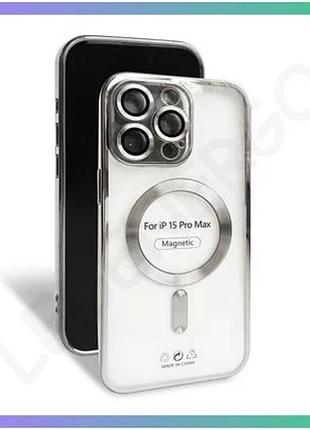 Чехол с функцией magsafe для apple iphone 15 pro max серебристый накладка для смартфона закрытая камер sku_stcom_2710000287063