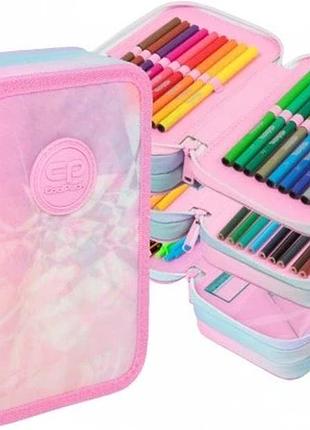 Триповерховий шкільний пенал з комплектацією для дівчинки рожевий coolpack