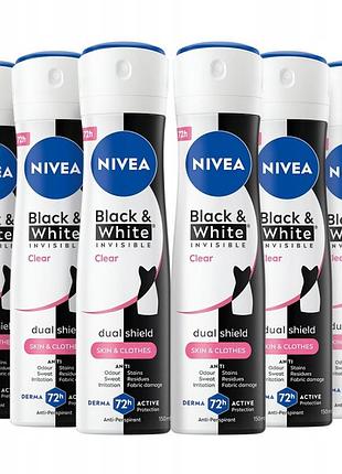 Набір антиперспірантів nivea black & white clear жіночий спрей 6 x 150 мл