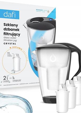 Скляний глек dafi crystal led 2л чорний + 3 фільтра dafi classic