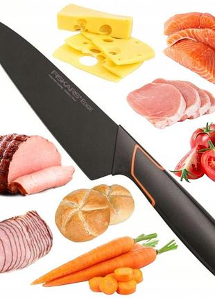 Ніж fiskars edge кухонний чорний гострий міцний преміум 19 см сталь