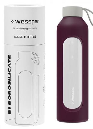 Скляна пляшка для води 1л wessper b1 borosilicate ruby