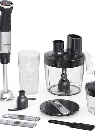Блендер tefal погружной quickchef+, 1000вт, 4в1, чаша-800мл, чепер-500мл, кухонный комбайн 5в1, турборежим, серо-черный