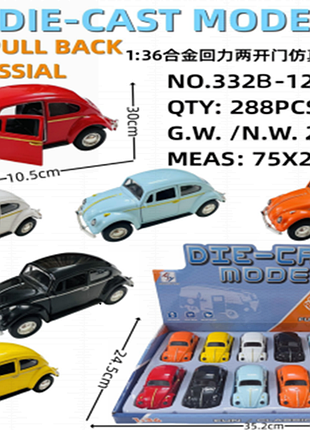 Оптом іграшка машинка- моделька "volkswagen beetle (жук)" металева (уп. ) (ящ. )