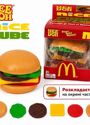 Сквиш-бургер needoh nice cube антистресс разборной 6 в 1 мягкая игрушка фиджет
