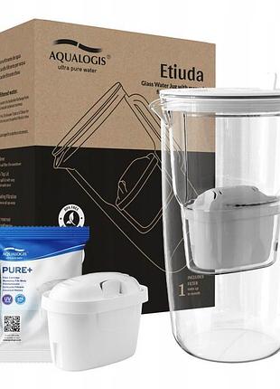 Фільтруючий глекан з скла "етюд" білий + вставка pure+ aqualogis 2.9л