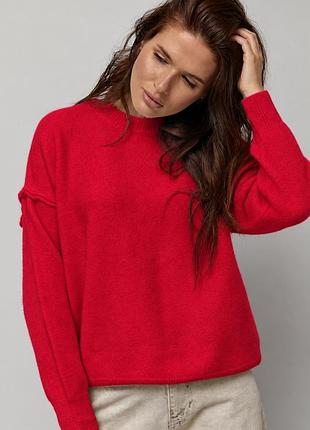 Вязаный джемпер oversize с декоративными швами цвет красный размер one size fl_003568