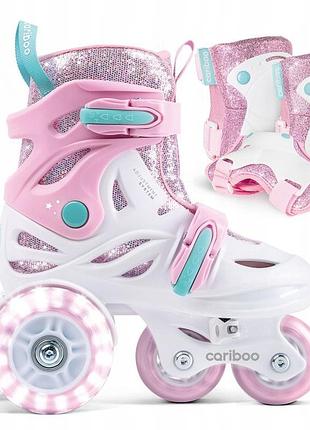 Ролики дитячі cariboo ballerina (31–35) + рожеві захисні накладки