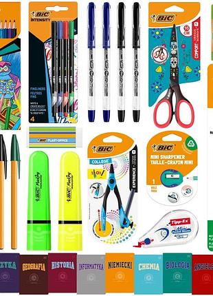 Набір шкільного приладдя bic для класів 5-8 олівці ручки зошити кольорові олівці + подарунки