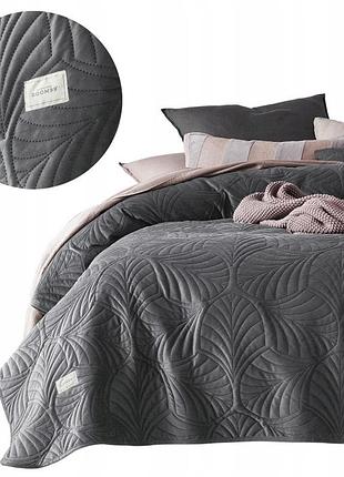 Покривало room99 feel велюрове стьобане 200x220 темно-сіре для ліжка та дивана
