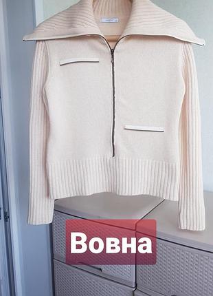 Шерстяной свитер с большим воротником белый пуловер шерстяной джемпер xs s шерсть