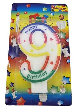 Свічка-цифра 9 happy birthday веселка арт.072 тм prc