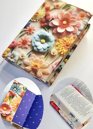 Обкладинка для книги текстильна ручної роботи квіти, №5