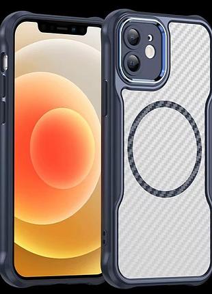 Чехол бампер для iphone 11 противоударный magsafe airbag carbon fiber navy blue