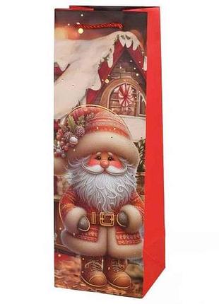 Пакет новогодний под бутылку santa 12*10*35см бумажный r34801 тм stenson