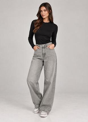 Жіночі джинси zara широкі сіро бежевий