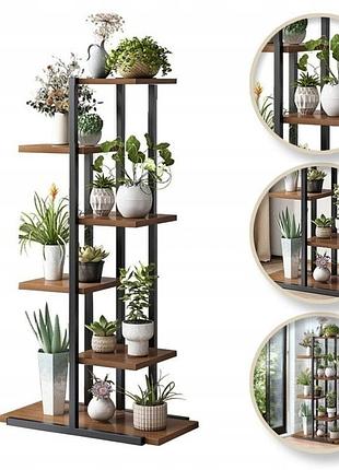 Стійка клумба для рослин квітів горщиків металева полиця sz16cz 113 см 6-рівнева темно - коричневий
