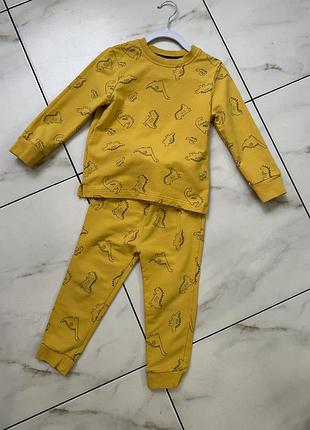Коттоновый комплект костюм кофта и штаны george 2-3года (92-97см) желтый динозавры на худенького